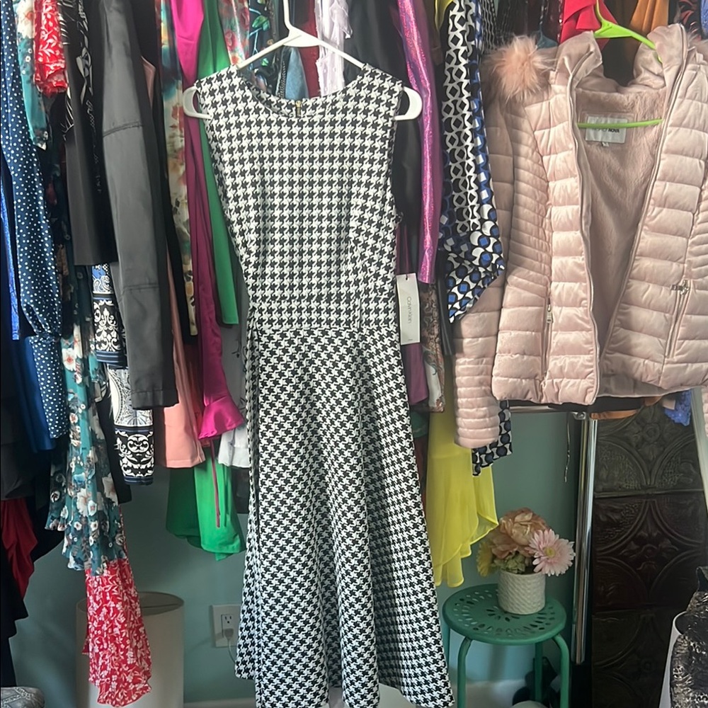 Calvin Klein Pink and Black A-Line Midi Dress